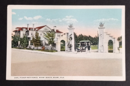 Carl Fisher Residence Old Car Street View Miami Beach Florida FL Postcard c1920s - £9.55 GBP