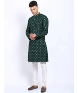 Dark Green Handmade Mirror Work Chickenkari Kurta Pajama Set Bollywood S... - £36.96 GBP+