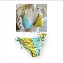Victoria&#39;s Secret Triangle Bikini Set The Teeny Bikini Medium Aqua Lime ... - £17.88 GBP