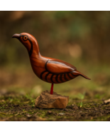 Handcrafted Wooden Partridge Figurine | Bird Sculpture on Natural Wood Base - $80.24 CAD