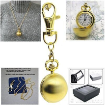 Pocket Watch Gold Pendant Watch for Women - 2 Ways - Key Ring and Neckla... - £16.77 GBP