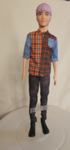 Barbie Ken Fashionistas Doll Sculpted Purple Hair &amp; Plaid Shirt 2019 Mattel - $11.80