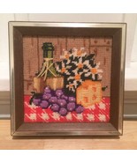 Vintage Framed Needlepoint Embroidery - Restaurant Tabletop Wine Grapes ... - £11.20 GBP