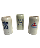 Three Ceramic German 1L Beer Steins Stoneware Hofbrauhaus Schwabenbrau M... - £46.71 GBP