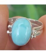 LARIMAR-AMBER gemstones 925 sterling silver reversible ring size 9 (ww-104) - $49.00