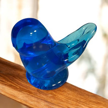 Vintage GLASS BIRD BLUE Of Happiness HANDMADE Signed Leonard 1993 - $18.76