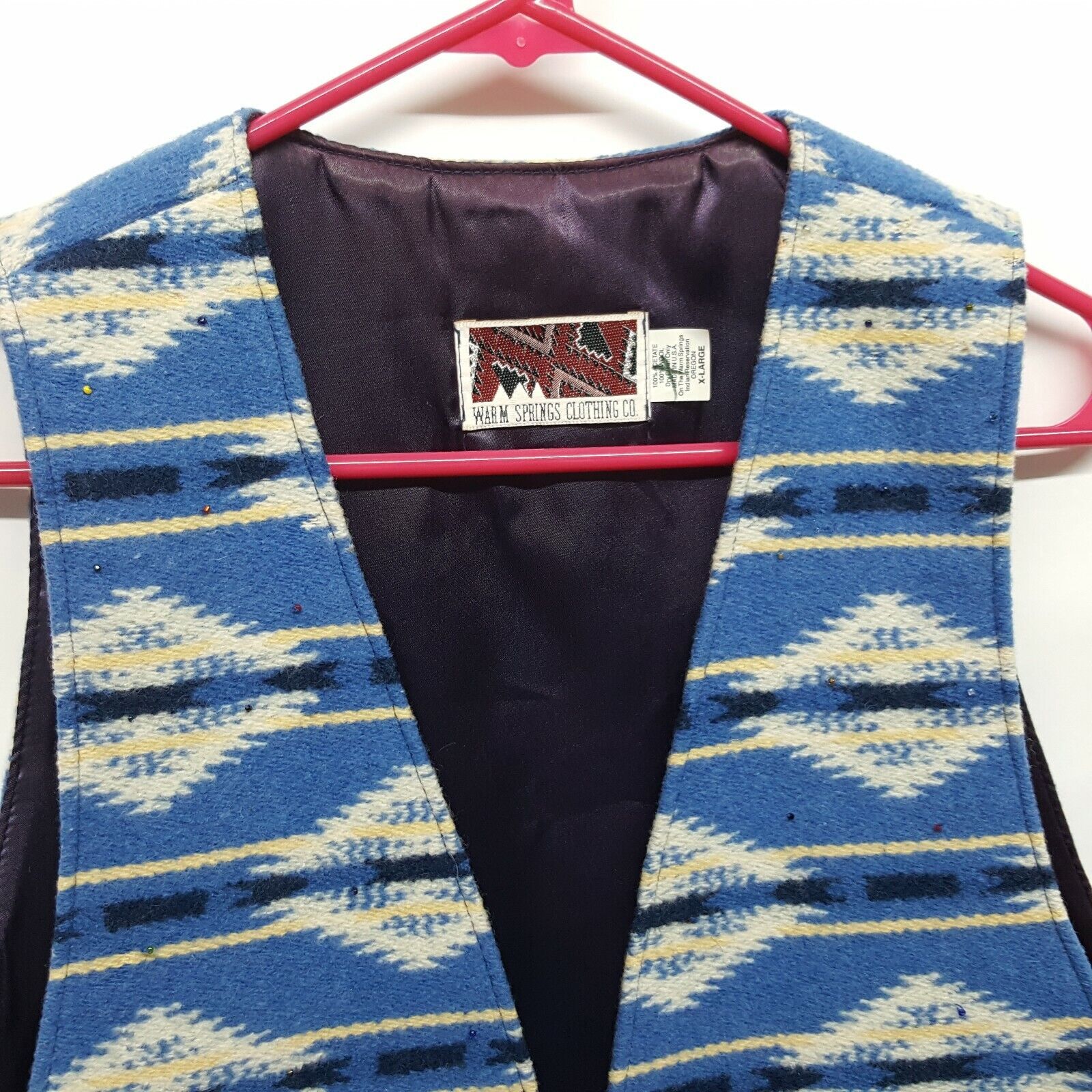 Primary image for VTG Warm Springs Clothing Co Tribe Hand Made Wool Vest Oregon Western Blanket