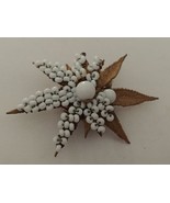 Vintage MIRIAM HASKELL Seed Beeds Leaf Brooch Pin on Filagree Base Handmade - £116.77 GBP