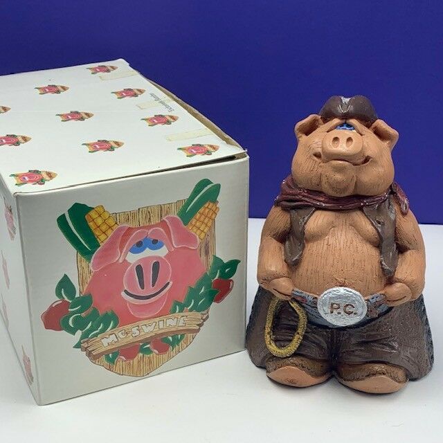 Primary image for Mcswine Pig figurine chalkware sculpture state box Flambro Pork chaps cowboy vtg