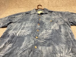 Banana Cabana Shirt Mens Large Silk Leaves Floral Blue Camp Tropical Hawaiian . - $9.90