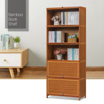 28&quot; Bamboo 5 Tiers [Magnetic Flip-Up Door] Bookshelf Utility Rack Book Organizer - £152.66 GBP