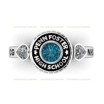 Custom Round Birthstone with Heart Moissanites S925 School Class Ring for Women - £96.11 GBP