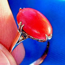 Antique Red Mediterranean Coral Engagement Ring Victorian 18k Gold Solitaire - £1,024.27 GBP
