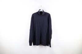 Vintage 90s Lands End Mens Large Faded Blank Long Sleeve Turtleneck T-Shirt Blue - $39.55
