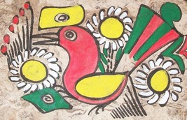 Vtg Cerro Del Brujo Folk Art Painting Amate Wood Pulp Paper Bird Paradise Toucan - £26.22 GBP