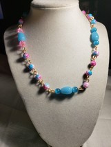 OOAK 17.5 In Hand Beaded Pink And Blue Baby Colors Necklace Great For Baby Gift - £14.93 GBP