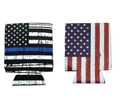 Thin Blue Line USA Flag Beverage Can Cooler Sleeves -  Beer Holder  - £8.66 GBP