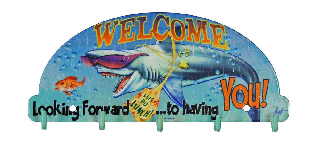Shark Welcome Key Rack Looking Forward To Having You Metal Wall Art USA - £21.40 GBP
