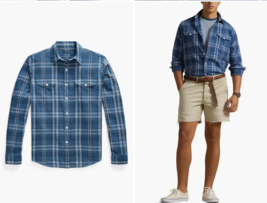 Polo Ralph Lauren Men&#39;s Classic-Fit Plaid Linen-Cotton Workshirt - Indig... - $64.99