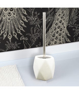 Bath Toilet Bowl Brush and Holder Diamond Stoneware White - $32.99