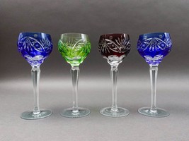 Lausitzer Bohemian Cut to Clear Fans Stars Roundlets Wine Hock Goblets S... - $199.99
