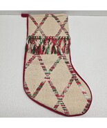 Aspen 20&quot; Christmas Holiday Stocking Woven Cream Red Green Tassels Lined - $41.41 CAD