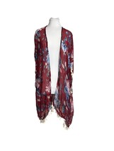 Riah Fashion Cardigan Wrap Light Weight One Size Maroon Red Blue Roses T... - £11.89 GBP