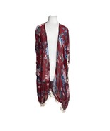 Riah Fashion Cardigan Wrap Light Weight One Size Maroon Red Blue Roses T... - £11.67 GBP