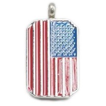 Stainless Steel American Flag Dog Tag Cremation Urn Pendant w/20-inch Necklace - £72.15 GBP