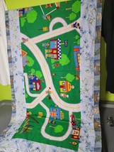 Teddy Bear Quilted Baby Blanket Road Map Floor Blanket Deer Bear 51&quot; X 26&quot; VTG - £19.31 GBP