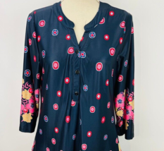 R And B Collection Navy Blue Large Tunic Flowers Shirt Top - $29.99