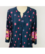 R And B Collection Navy Blue Large Tunic Flowers Shirt Top - £23.59 GBP