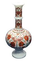 16&quot; Marble Flower Vase Carnelian Floral Marquetry Inlay Art Living Room Decors - £2,014.80 GBP
