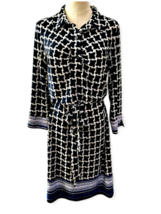 Laundry by Shelli Segal Houndstooth Shirt Dress Size 10 Tie Waist 3/4 Sl... - £18.84 GBP