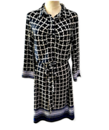 Laundry by Shelli Segal Houndstooth Shirt Dress Size 10 Tie Waist 3/4 Sl... - £18.81 GBP