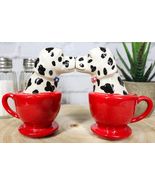 Kissing Dalmatian Dogs in Tea Cup 3.5&#39;&#39; Tall Magnetic Salt and Pepper Sh... - $328.35 MXN