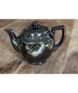 Vintage Brown Betty Redware Teapot Moriage Enamel Hand Painted- Made In ... - $16.73 CAD