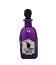 Halloween Potion Bottle WITCH&#39;S BREW Purple Glass Bottle w Black Skull S... - $18.22