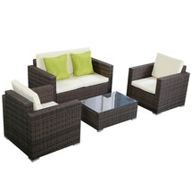 4 Pcs Patio Ratten Sectional Furniture Set Wicker Sofas With Cushion Mix Brown - £724.97 GBP