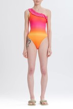 Something Navy One Shoulder Ruffle One Piece Swimsuit Pink Combo - $34.22 CAD