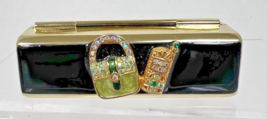 Spring Street Black Enamel Rhinestone Purse Phone Lined Mirror Lipstick ... - $24.26