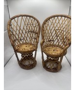 (2) Wicker Rattan Doll Chair Doll or Bear Furniture Accessories 12&quot; &amp; 11.5&quot; - $8.00