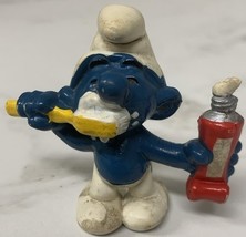 Schleich Smurf Brushing Teeth Toothpaste PVC Figurine Peyo 1979 Vtg Dentist - $8.25 CAD