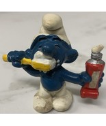 Schleich Smurf Brushing Teeth Toothpaste PVC Figurine Peyo 1979 Vtg Dentist - $8.25 CAD