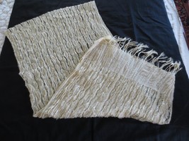 Vintage LACE/RIBBON-LIKE IVORY Fringed SCARF - 18&quot; x 78&quot; - £9.48 GBP