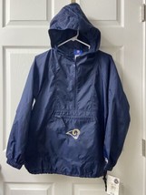 Los Angeles Rams Reebok Windbreaker Mens Large Pullover Hooded Jacket Navy - £26.38 GBP