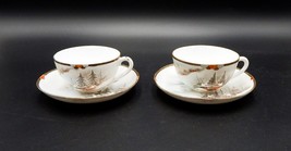 Japanese Kutani Teacup And Saucer Set Pagoda Winter Volcano S/2 Hand-Painted - $39.99