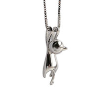 Silver Plated Climbing Swinging Cat Charm Pendant Necklace Glossy Finish - $124.51 MXN