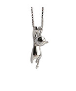 Silver Plated Climbing Swinging Cat Charm Pendant Necklace Glossy Finish - $124.51 MXN