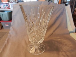 Large American Deep Cut Crystal Pedestal Vase Thatched Pattern - $180.00